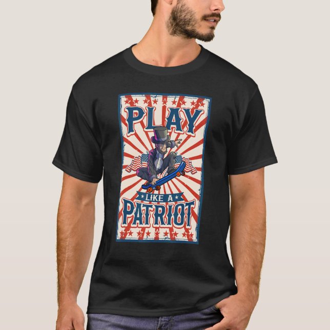 Skating Abraham Lincoln 4th Of July Boys Kids Amer T-Shirt (Front)