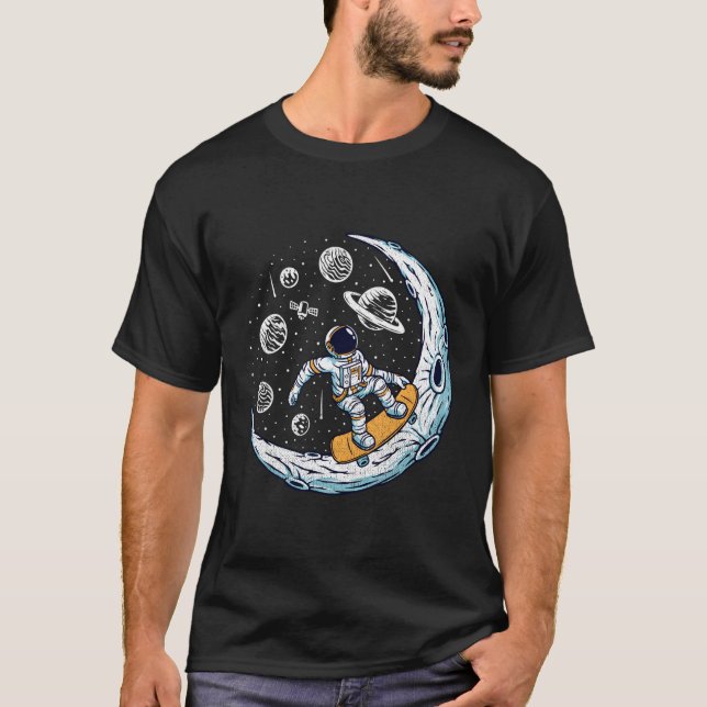 Skating Astronaut Moon Skater Skateboard T-Shirt (Front)