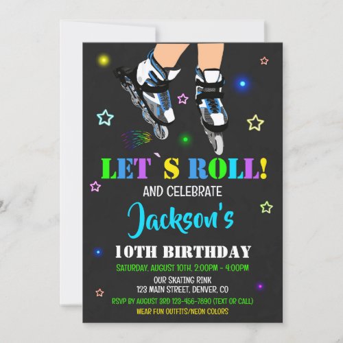 Skating birthday invitation Roller party invite