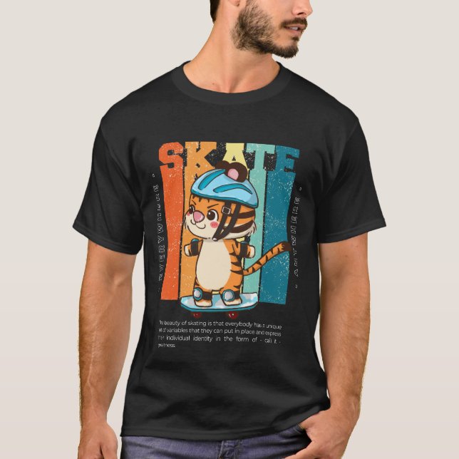 Skating Cat everywhere anywhere T-Shirt (Front)