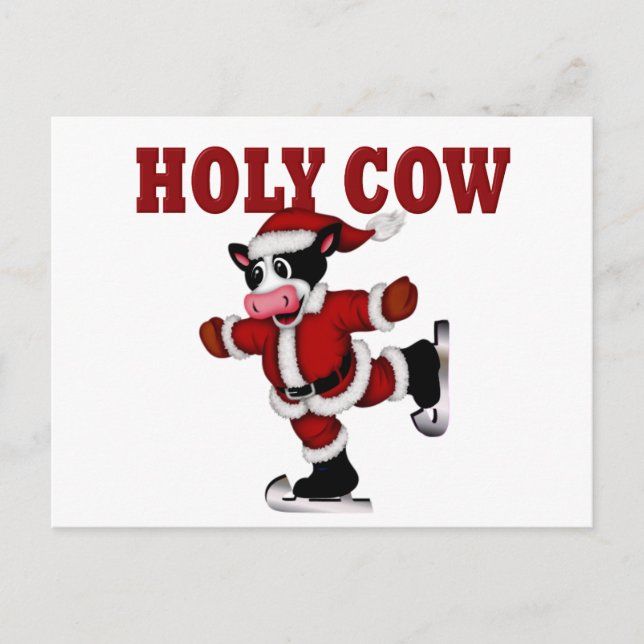 Skating Christmas Holy Cow Holiday Postcard (Front)