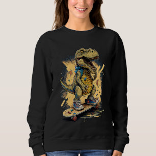 Skating Dinosaur rex on Skateboard Sweatshirt