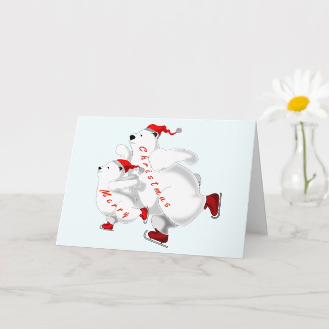 Skating Family Bear Christmas Card (Small Plant)