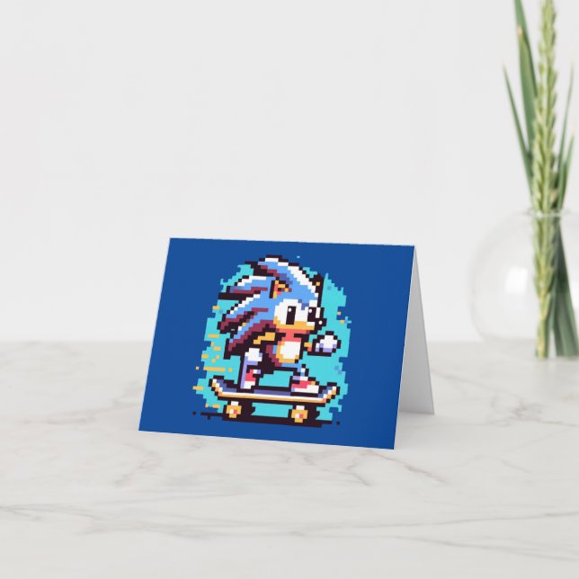 Skating Hedgehog: 8-Bit Pixel Adventure Pixel Art Card (Front)