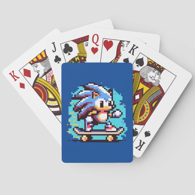 Skating Hedgehog: 8-Bit Pixel Adventure Pixel Art Poker Cards (Back)
