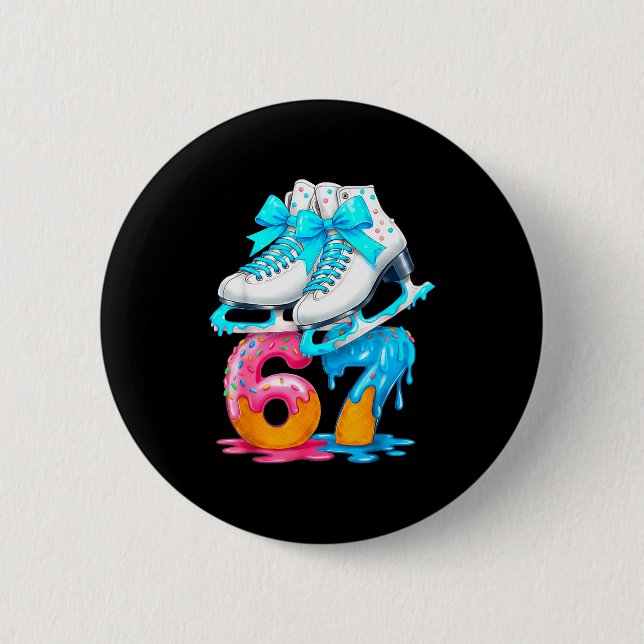 Skating Ice Cream Drip Number 67 Player 67th Birth Button (Front)