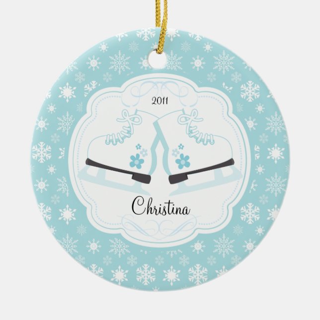 Skating Ice Skates Dated Christmas Ornament (Front)