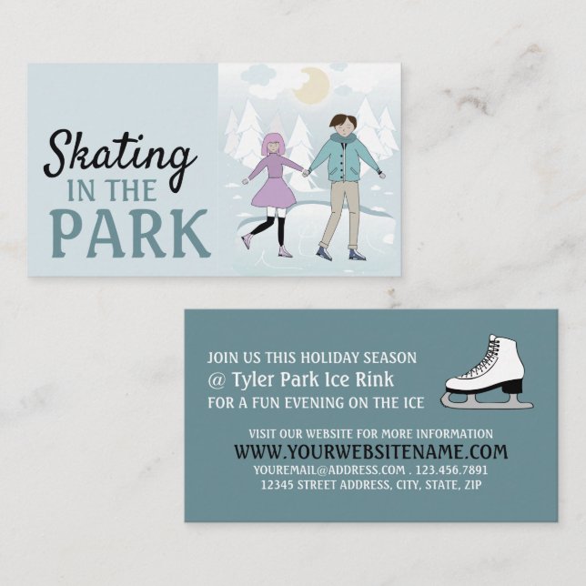 Skating in the Park, Ice Skate Rink Advertising Business Card (Front/Back)