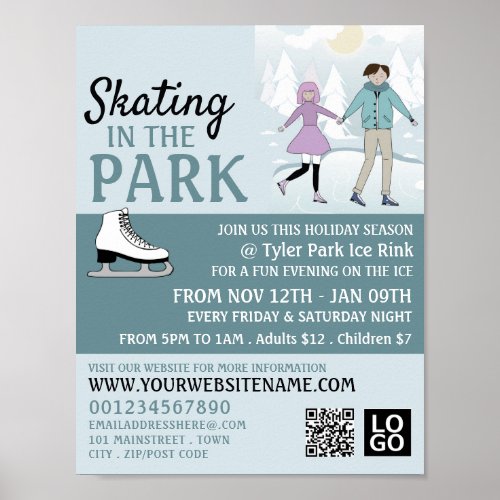 Skating in the Park Ice Skate Rink Advertising Poster