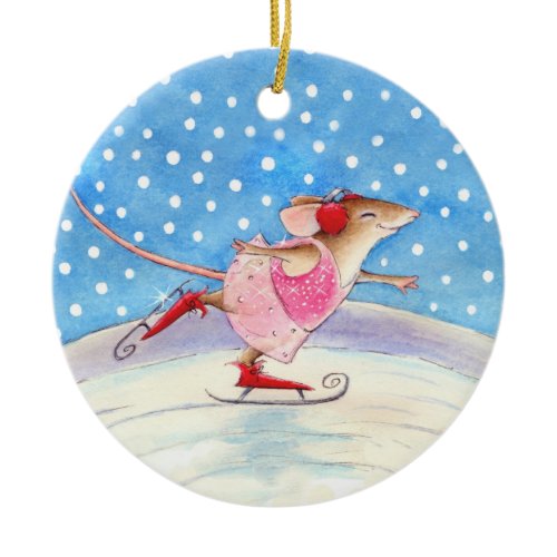 Skating Mouse Christmas or Winter ornament