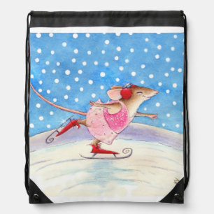 Skating Mouse winter sports Drawstring Bag