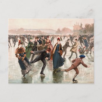 Skating On The Ice Vintage Illustration Postcard by ChristmasVintage at Zazzle