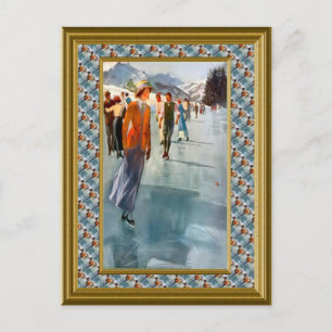 Skating on the lake postcard