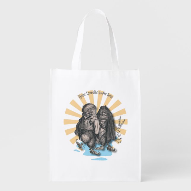 Skating Owls Retro Style Nostalgic Design Grocery Bag (Front)