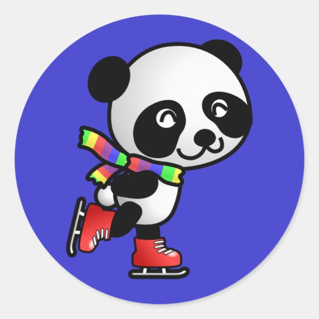 Skating Panda Classic Round Sticker (Front)