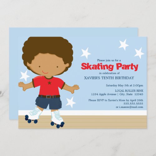 Skating Party  African American boy Invitation