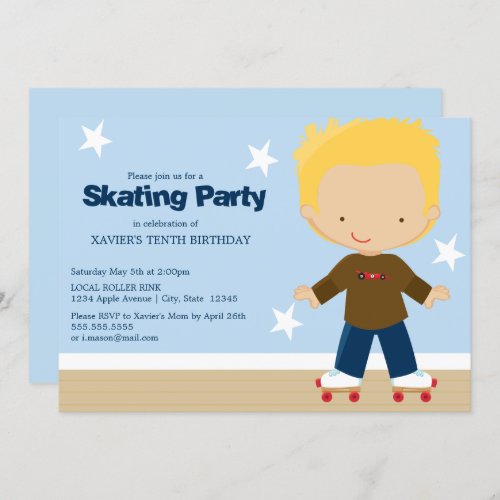Skating Party  Blonde boy Invitation