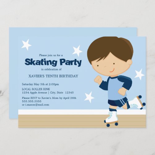 Skating Party  Brunette boy Invitation