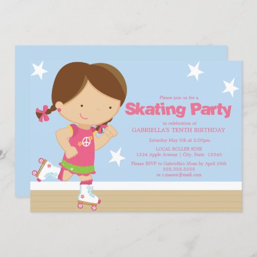 Skating Party  Brunette girl Invitation