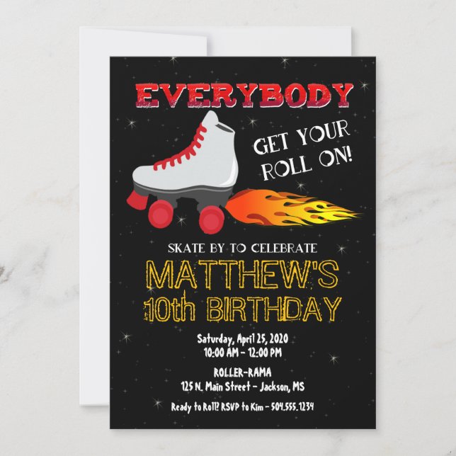 Skating Party Invitation, Roller Skate Invitation (Front)