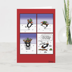 Skating Penguin Christmas Funny Card