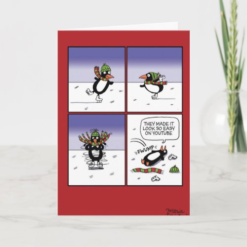 Skating Penguin Christmas Funny Card