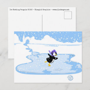 Skating Penguin Christmas Holiday Postcard