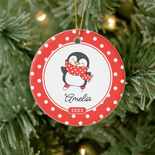 Skating Penguin Girls Christmas Ornament