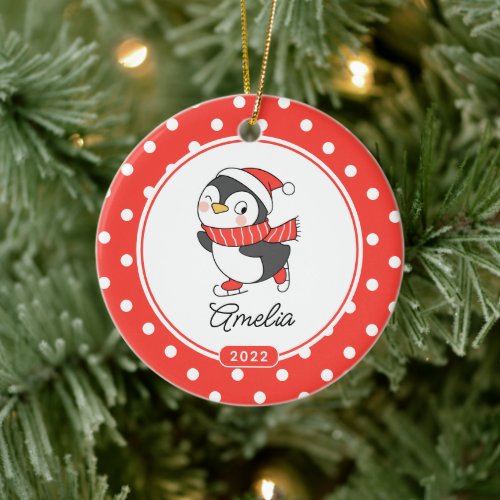 Skating Penguin Girls Christmas Ornament
