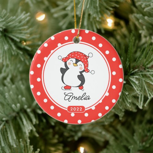 Skating Penguin Girls Christmas Ornament