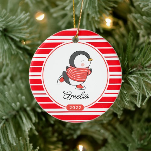 Skating Penguin Kids Christmas Ornament