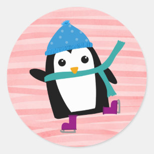 Skating Penguin Round Stickers
