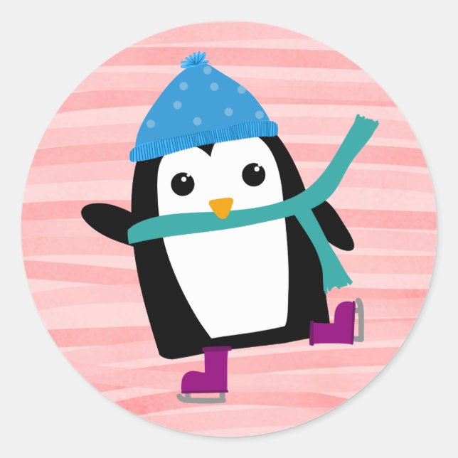 Skating Penguin Round Stickers (Front)