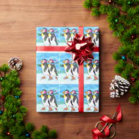 Skating penguin glossy purple wrapping paper