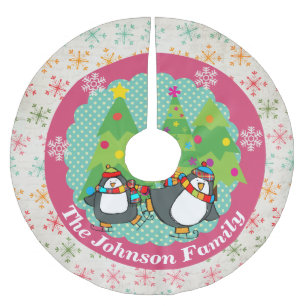 Skating Penguins And Christmas Trees Tree Skirt