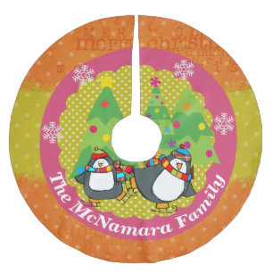 Skating Penguins And Christmas Trees Tree Skirt 4