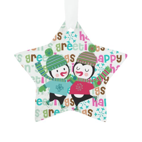 Skating Penguins Custom Holiday Acrylic Ornament