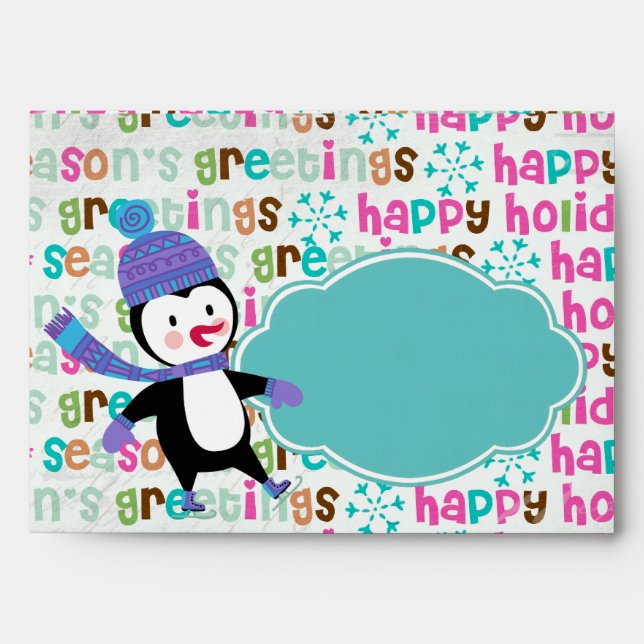 Skating Penguins Holiday Envelope (Front)