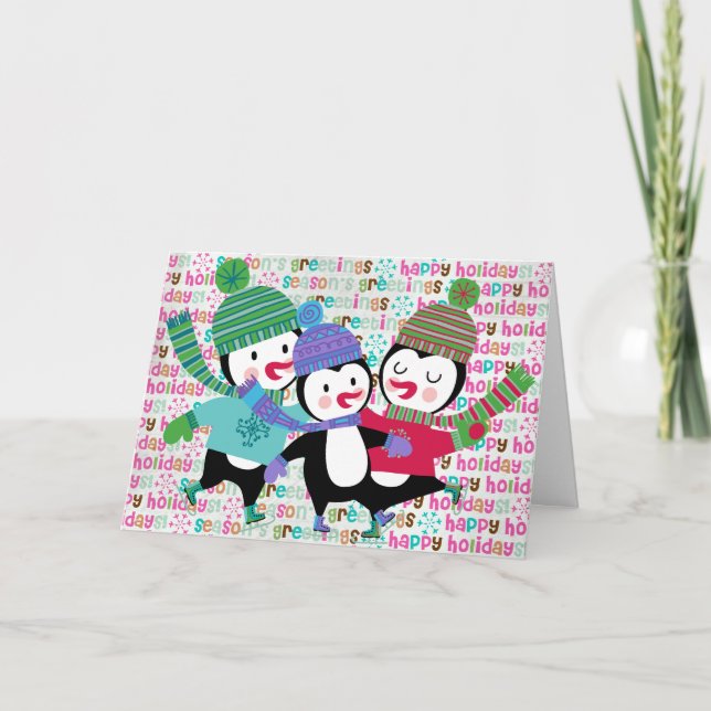 Skating Penguins Holiday Greeting Card (Front)
