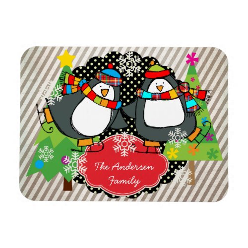 Skating Penguins Personalized Holiday Flexi Magnet