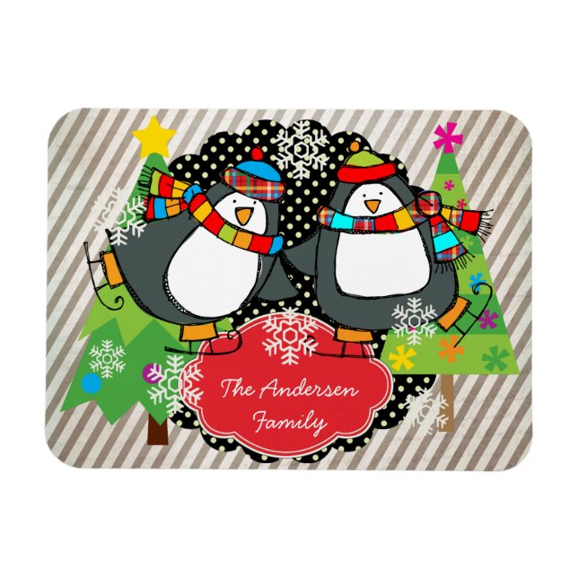 Skating Penguins Personalized Holiday Flexi Magnet (Horizontal)