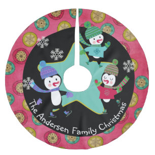 Skating Penguins Personalized Holiday Tree Skirt 3