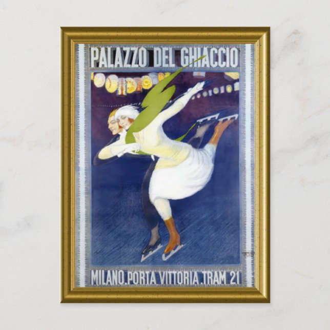 Skating Poster from Italy 1920s Holiday Postcard (Front)