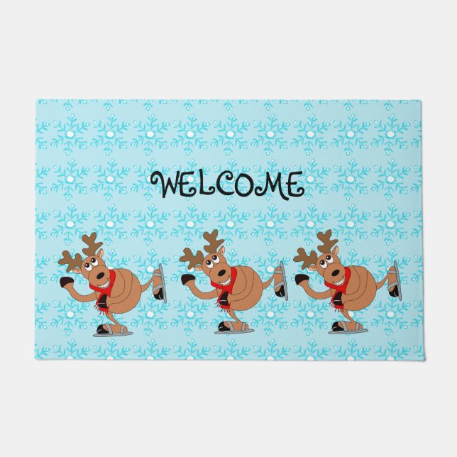 Skating Reindeer Doormat (Front)