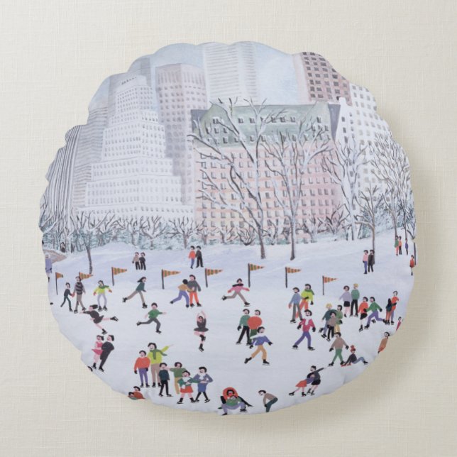 Skating Rink Central Park New York 1994 Round Pillow (Front)