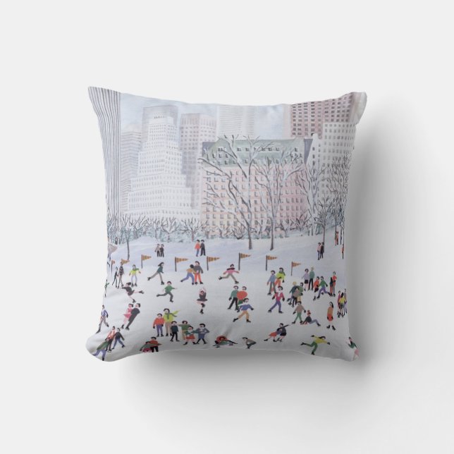 Skating Rink Central Park New York 1994 Throw Pillow (Front)