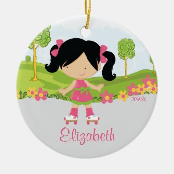 Skating Roller Skater Girl  Christmas Ornament by celebrateitornaments at Zazzle