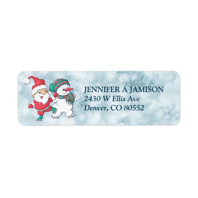 Skating Santa and Snowman Holiday Return Address Label (Front)