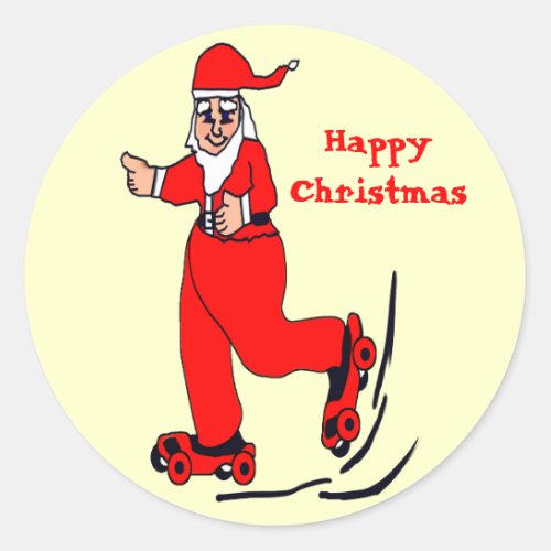 Skating Santa Classic Round Sticker