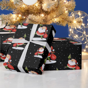 Skating Santa Cute Christmas watercolor drawing Wrapping Paper
